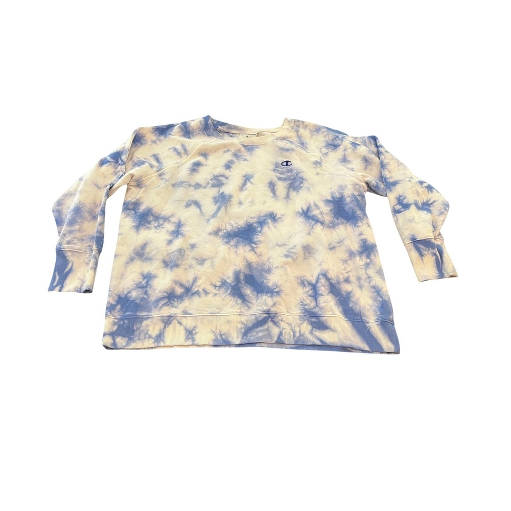 Champion‎ Blue White Tie Dye Sweatshirt Womens 1X Crew Neck Raglan Pullover